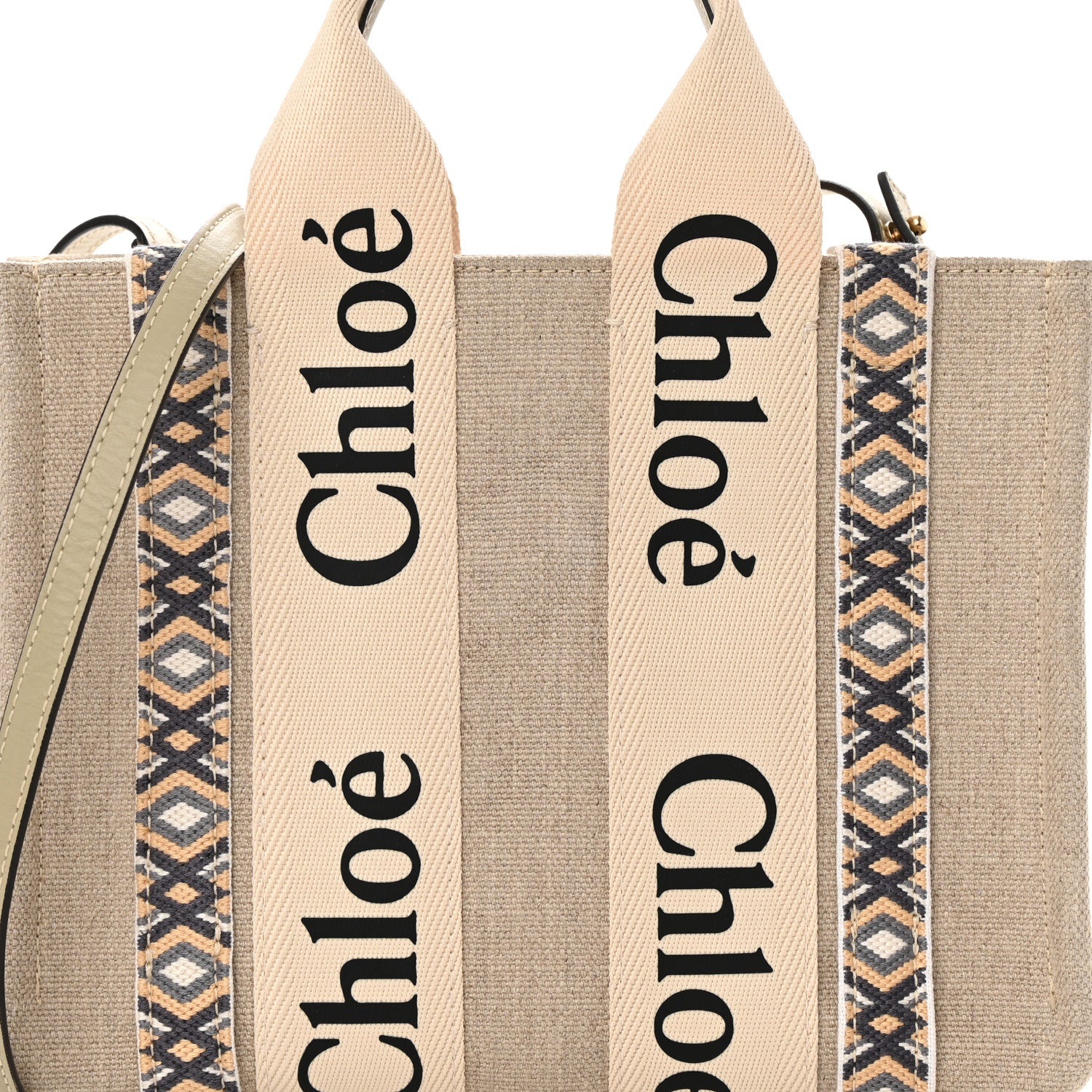 Chloe Cotton Calfskin Small Woody Ribbon Tote With Strap Slate Green 8 of 13