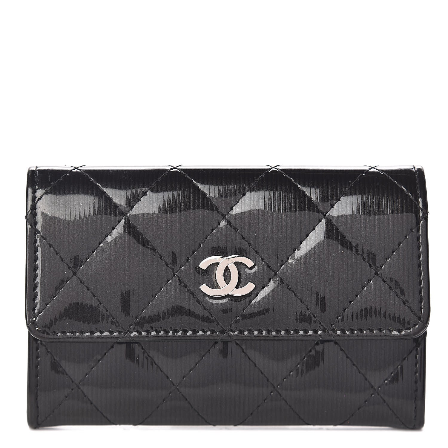 Chanel Striated Patent Quilted Card Holder Grey 1 of 8