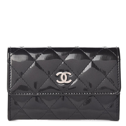 Chanel Striated Patent Quilted Card Holder Grey 1 of 8