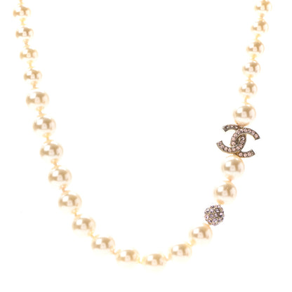 Chanel Pearl Crystal CC Short Necklace Gold Pink 1 of 5