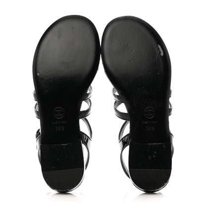 Chanel Lambskin Pearl Thong Sandals 36.5 Black 5 of 12