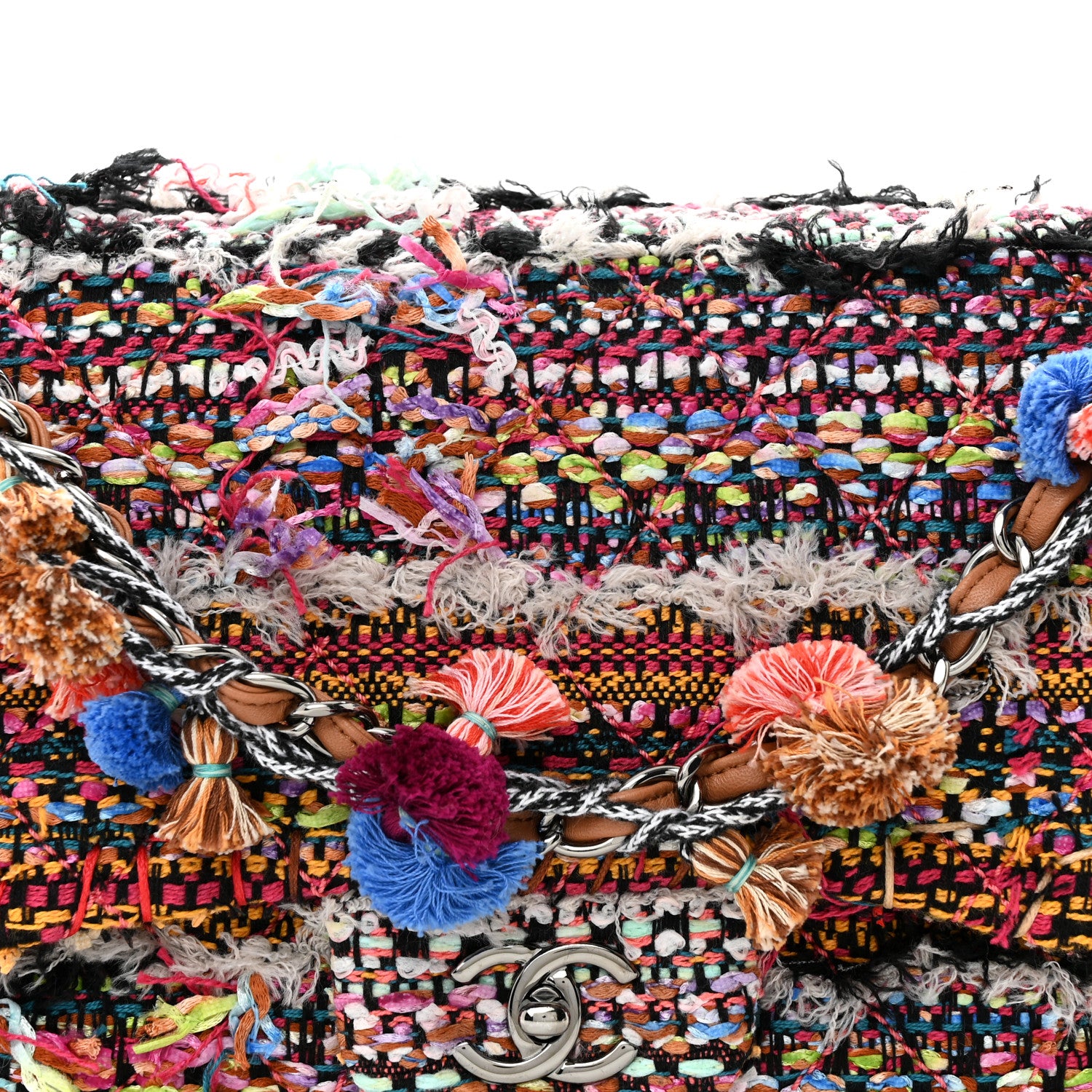 Chanel Tweed Pompom Paris Dubai Jumbo Flap Bag Multicolor 8 of 11