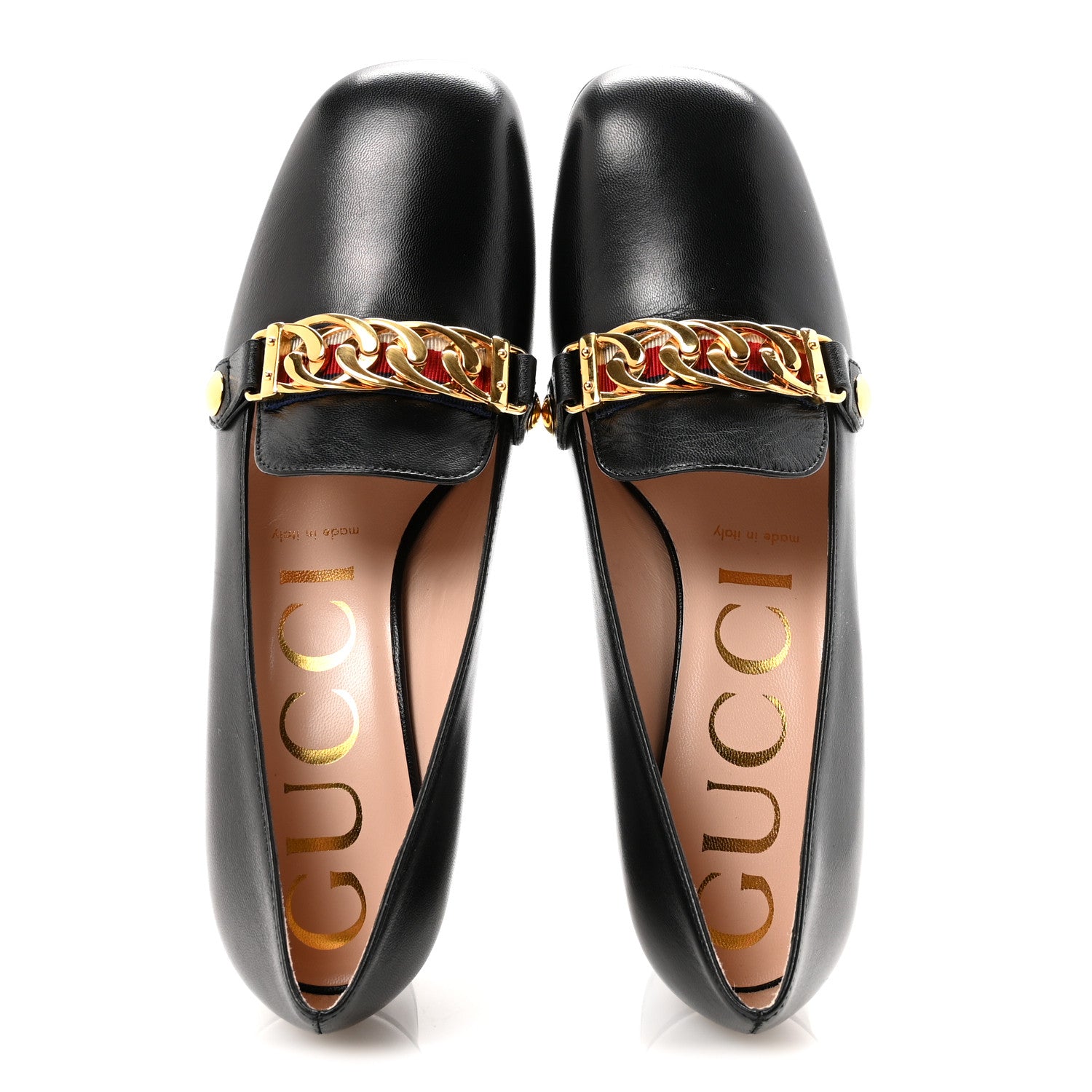 Gucci Malaga Kid Sylvie Web Chain Mid Heel Loafers 36.5 Black 2 of 10