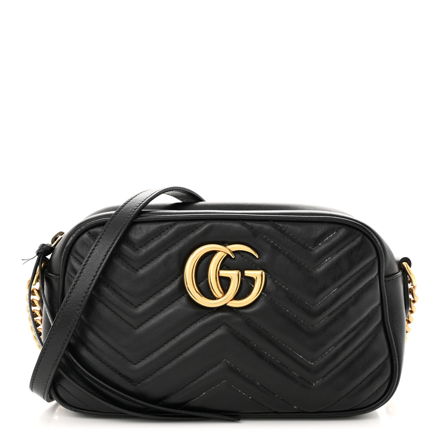 Gucci Calfskin Matelasse Small GG Marmont Chain Shoulder Bag Black 1 of 14