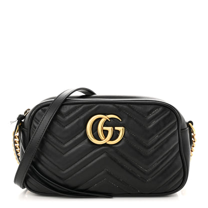 Gucci Calfskin Matelasse Small GG Marmont Chain Shoulder Bag Black 1 of 14