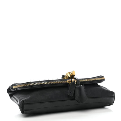 Alexander McQueen Smooth Calfskin Studded Padlock Skull Clutch Black 4 of 14