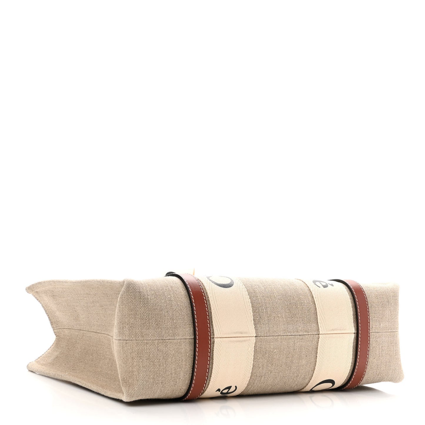 Cotton Calfskin Medium Woody Ribbon Tote White Brown
