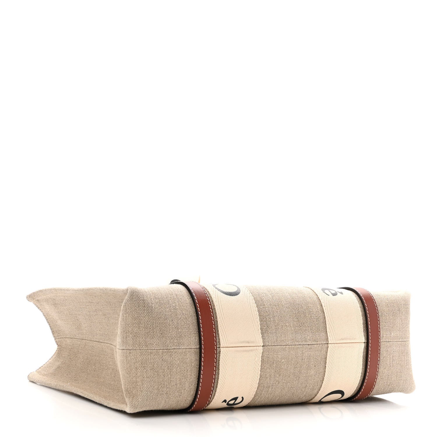 Chloe Cotton Calfskin Medium Woody Ribbon Tote White Brown 4 of 9