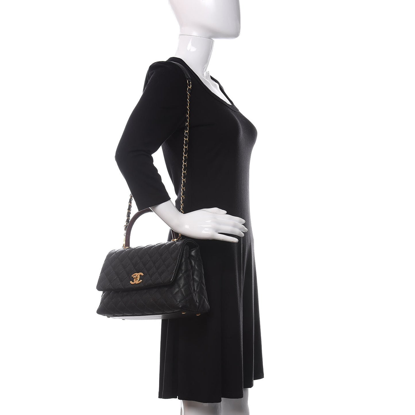 Caviar Lizard Quilted Small Coco Handle Flap Black