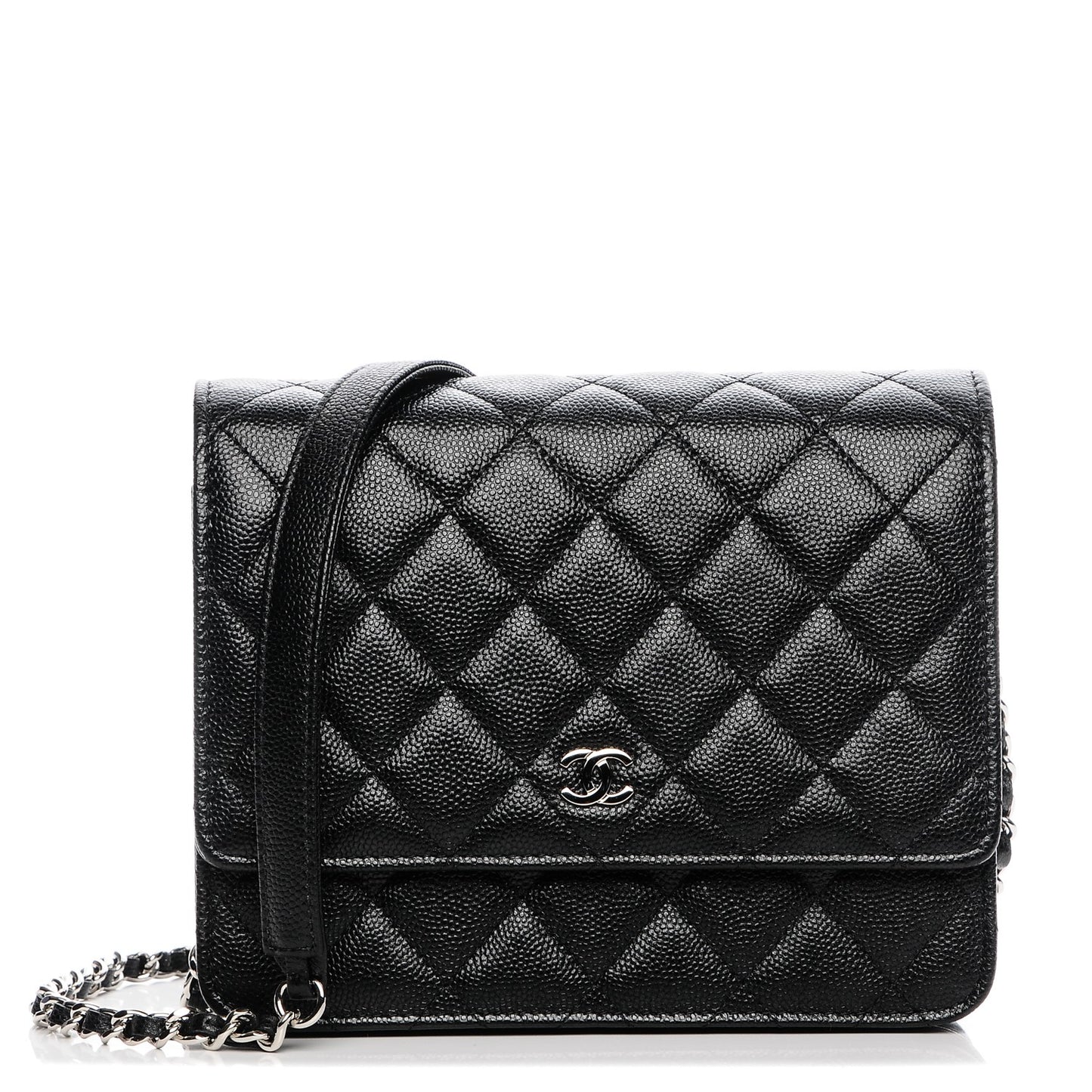 Caviar Quilted Square Wallet On Chain WOC Black