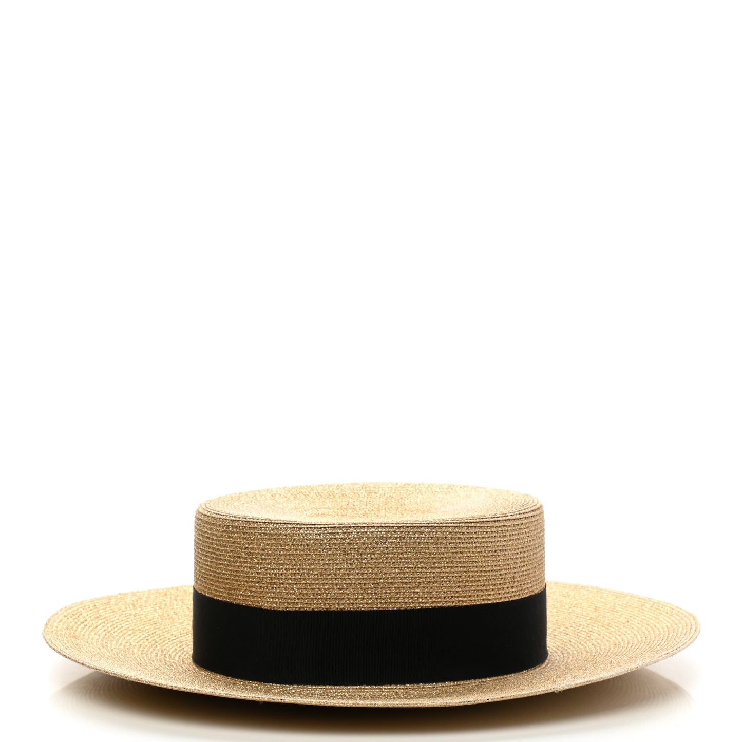 Glittered Straw Grosgrain Wide Brim Hat S Gold Black