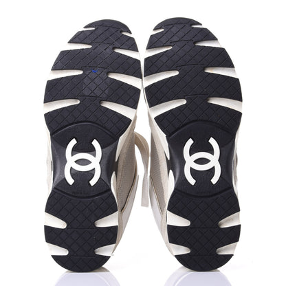 Chanel Suede Calfskin Womens CC Sneakers 38.5 Black White 7 of 11