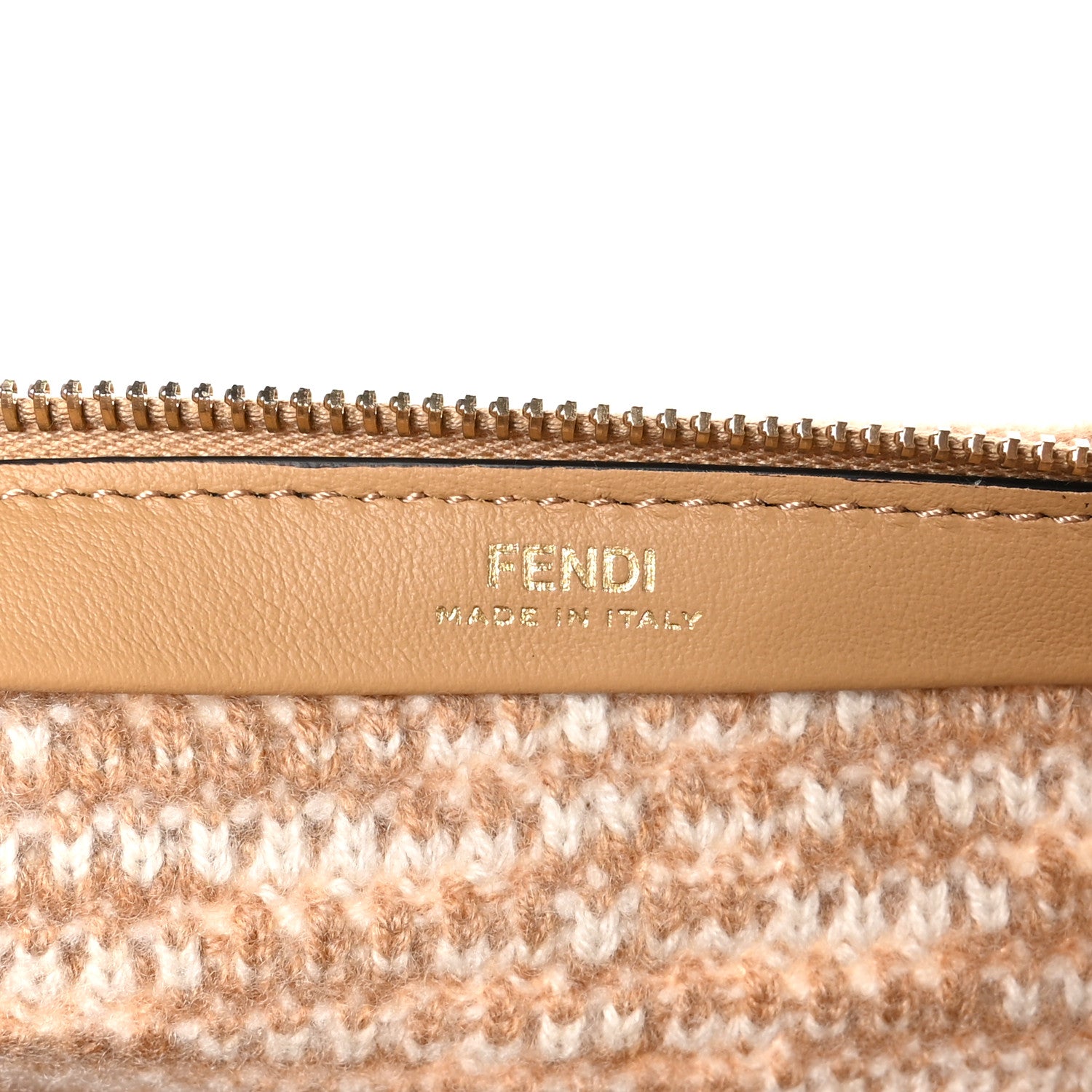 Fendi Fabric Calfskin FF Woven Large Flat Pouch Cammello 8 of 9