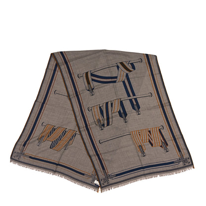Hermes Cashmere Silk Les Sangles En Finesse Rectangle Scarf Etoupe Marine Jaune D'Or 2 of 3