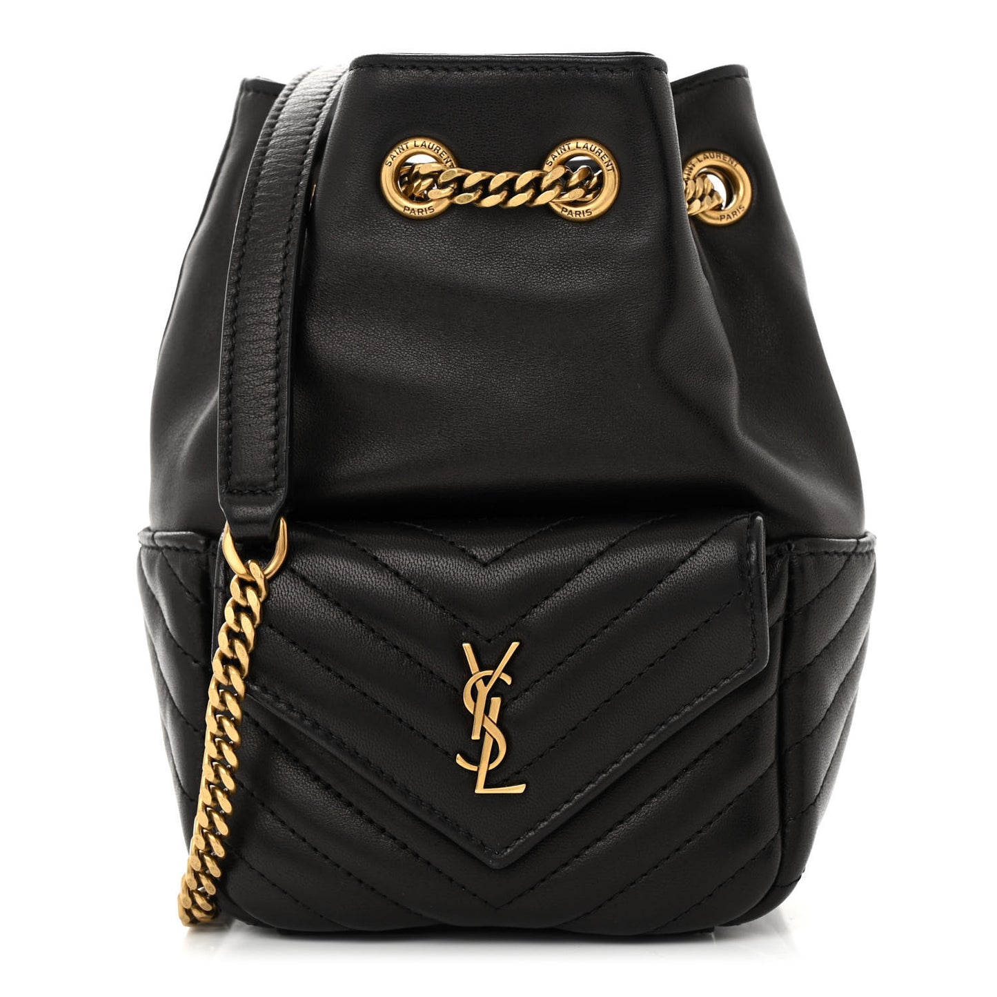 Lambskin Matelasse Monogram Joe Nano Bucket Bag Black