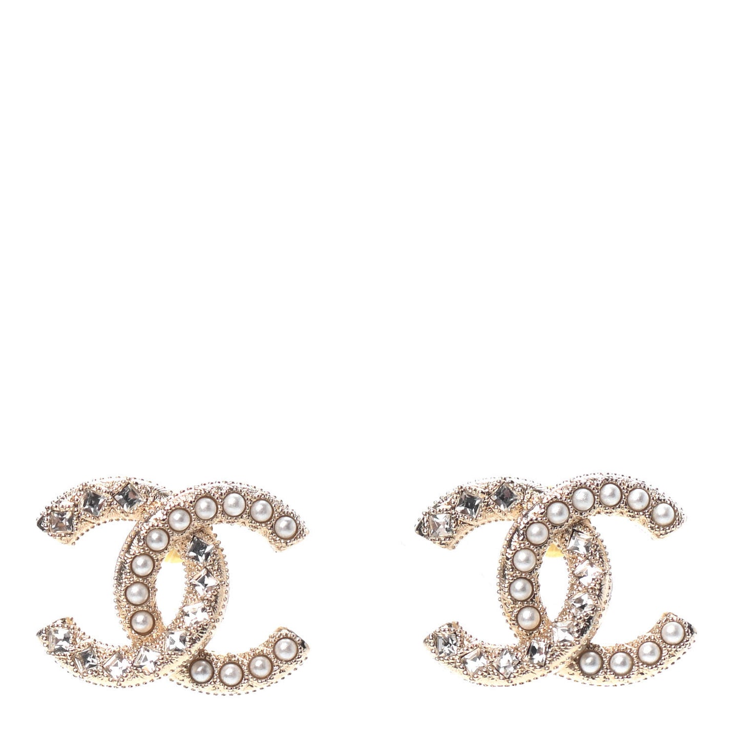 Crystal Pearl CC Earrings Gold