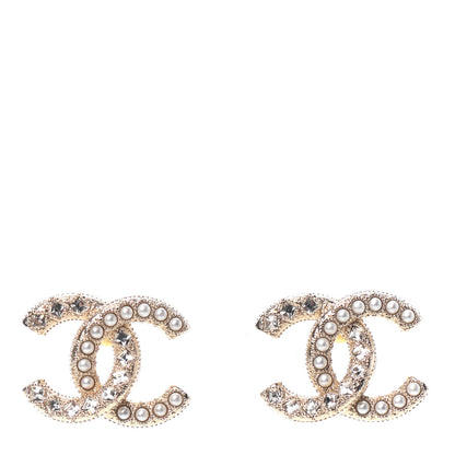 Chanel Crystal Pearl CC Earrings Gold 1 of 4