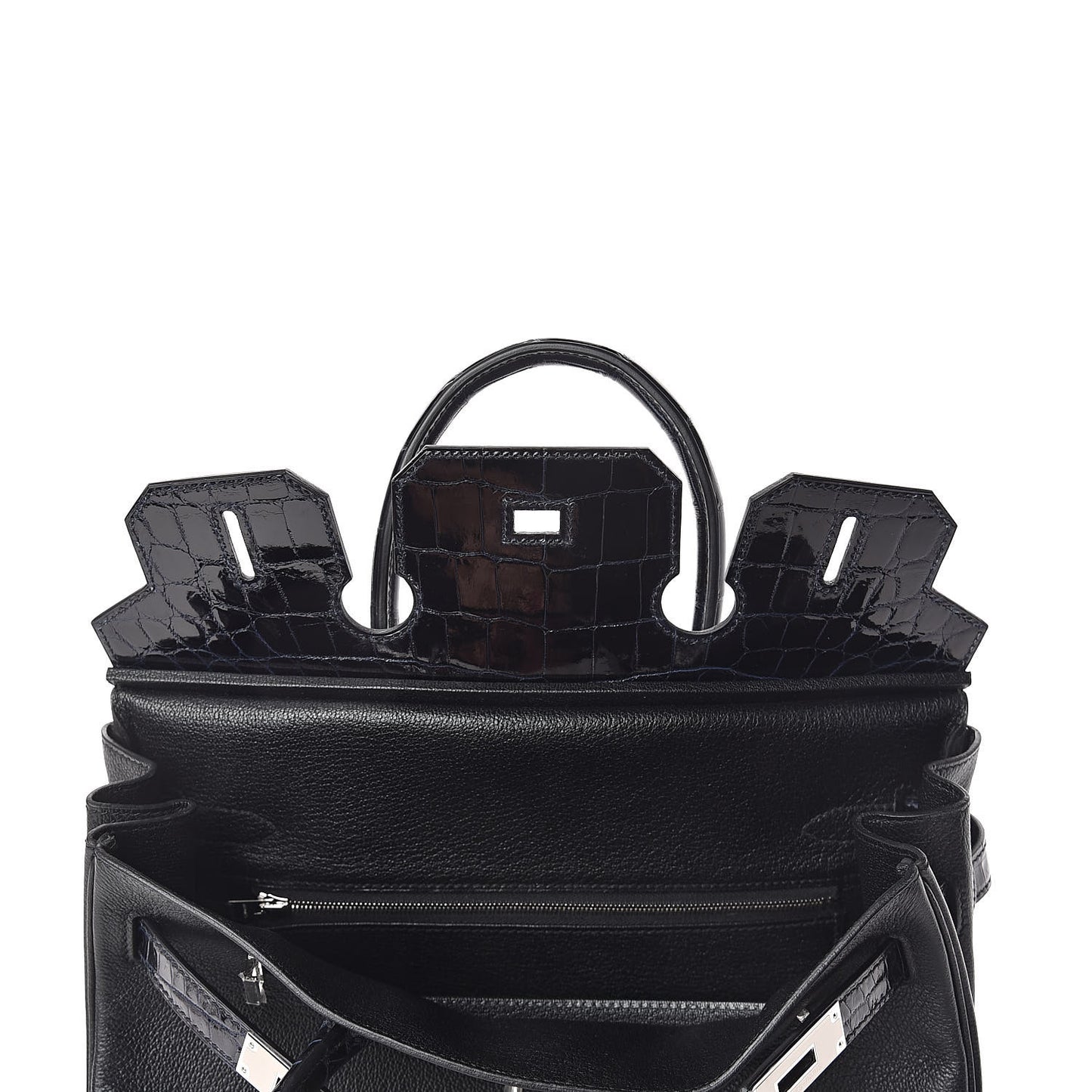 Clemence Novillo Shiny Niloticus Crocodile Birkin Touch 30 Black Bleu Marine