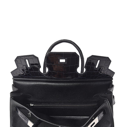 Hermes Clemence Novillo Shiny Niloticus Crocodile Birkin Touch 30 Black Bleu Marine 11 of 32