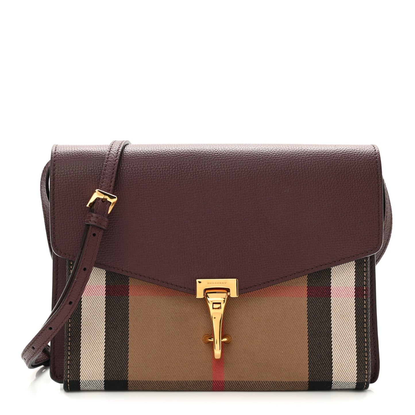 Derby Calfskin House Check Small Macken Crossbody Bag Mahogany Red