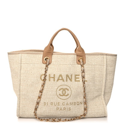 Chanel Canvas Medium Deauville Tote Light Beige 1 of 10