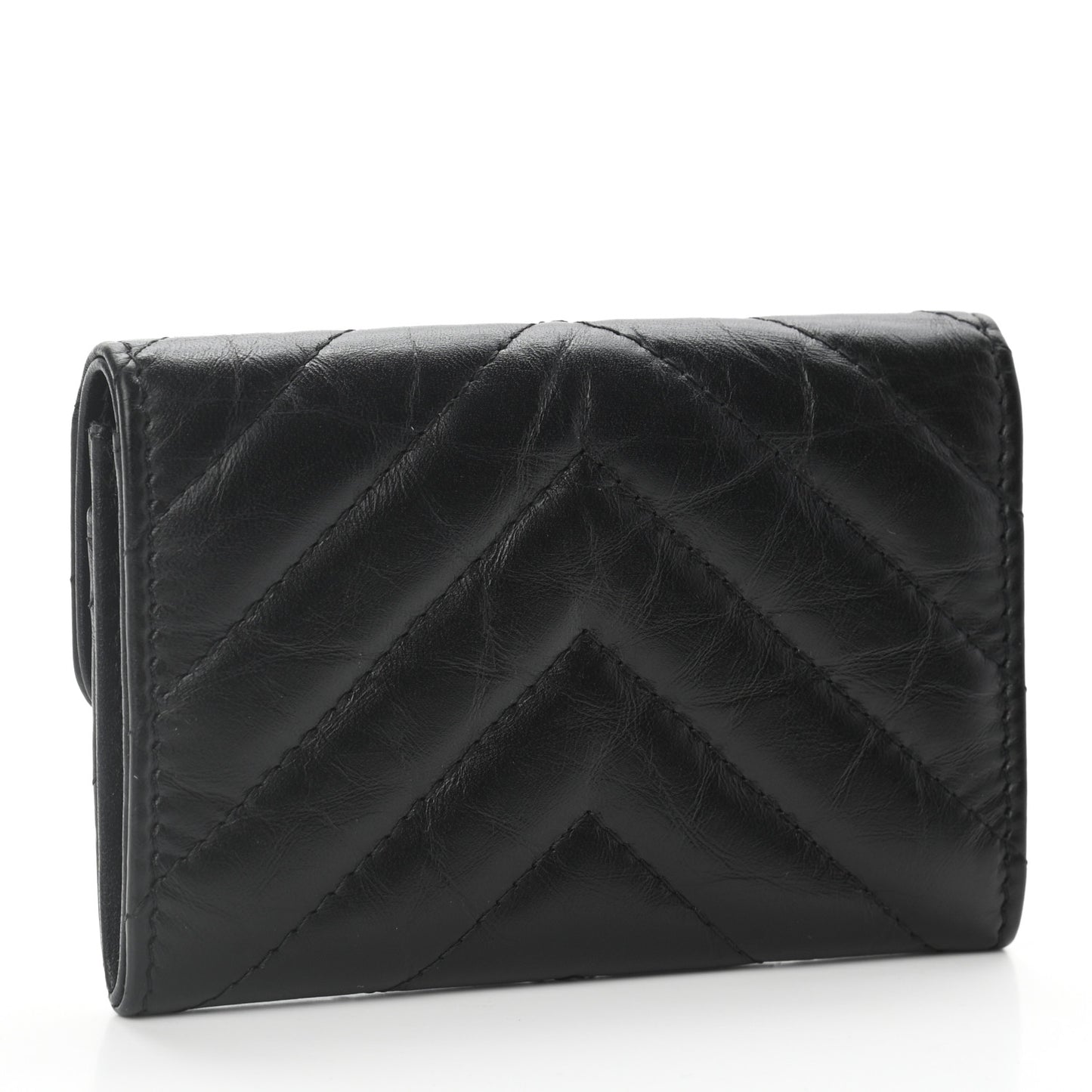 Aged Calfskin Chevron Quilted Reissue Flap Card Holder So Black