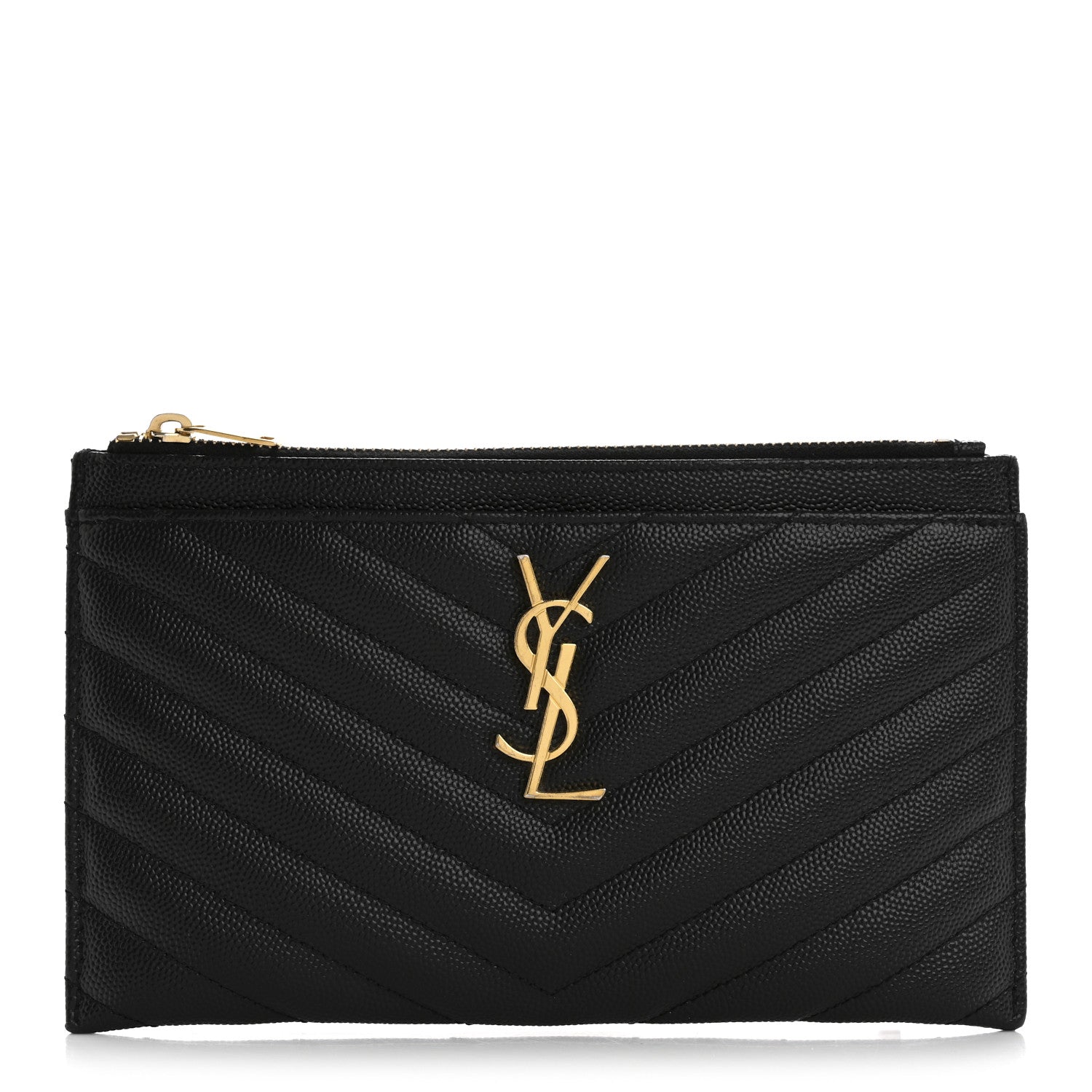 Saint Laurent Grain De Poudre Chevron Monogram Bill Pouch Black 1 of 11
