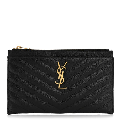 Saint Laurent Grain De Poudre Chevron Monogram Bill Pouch Black 1 of 11