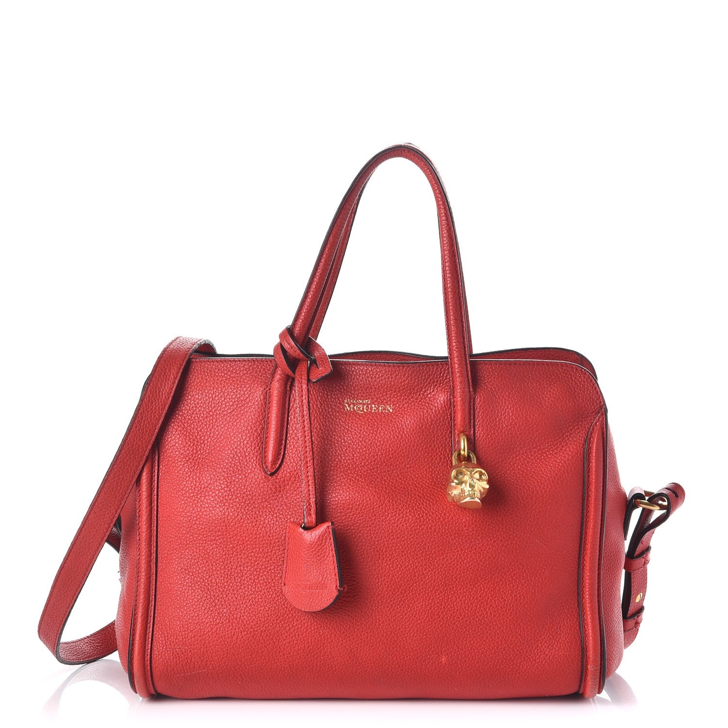 Alexander McQueen Pebbled Calfskin Small Skull Padlock Zip Around Tote Red 1 of 18