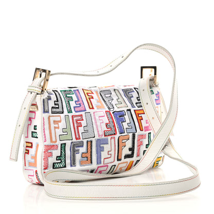 Fendi Nylon FF Multicolor Embroidered Baguette Multicolor White 3 of 16