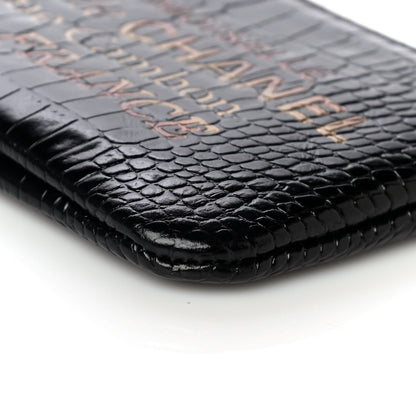 Chanel Calfskin Crocodile Embossed Cocodile Cosmetic Case Black Gold 10 of 13