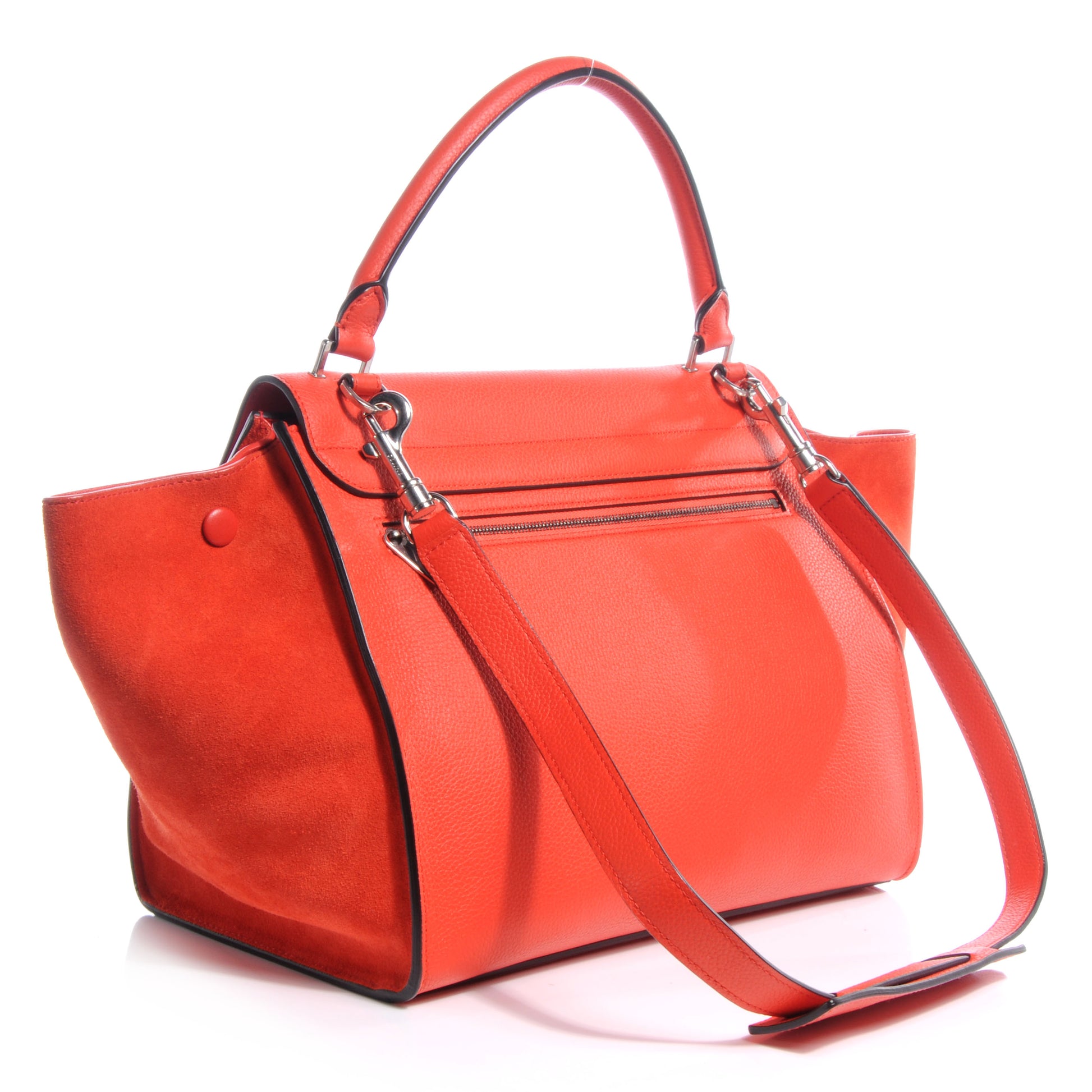 Celine Drummed Leather Suede Trapeze Small Luggage Vermillion 3 of 8