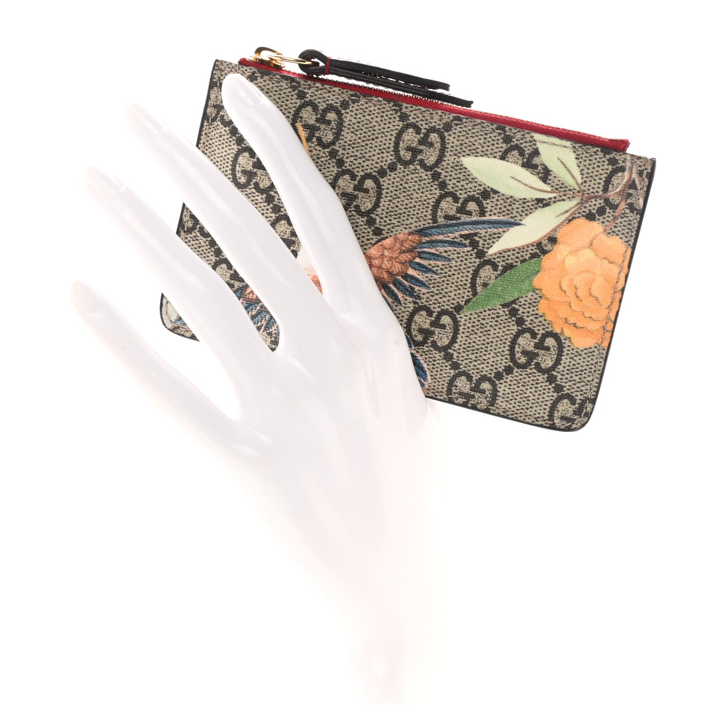 GG Supreme Monogram Tian Key Case Beige Multicolor Red