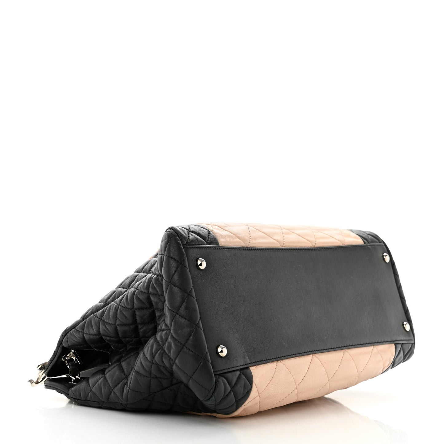 Lambskin Quilted CC Shopping Tote Black Rose Clair