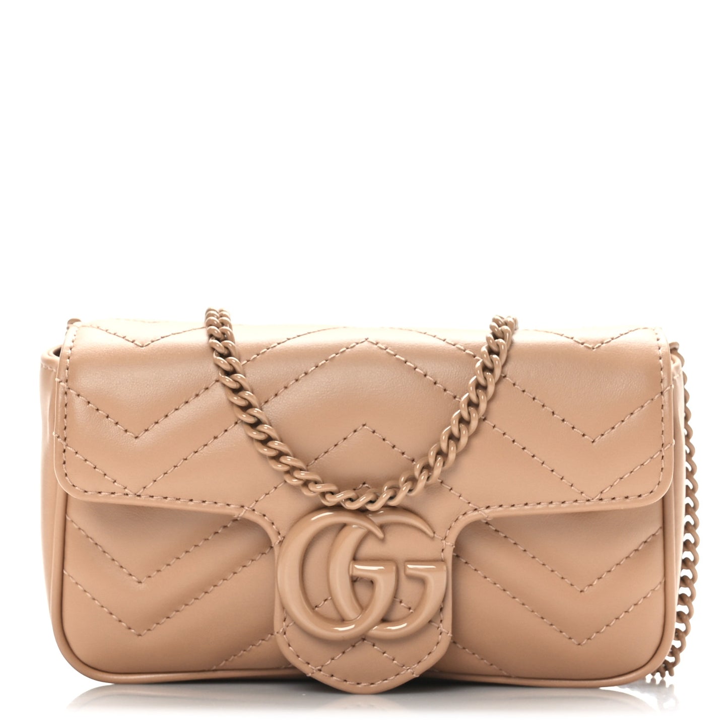 Calfskin Matelasse Monochrome Super Mini GG Marmont Shoulder Bag Camelia