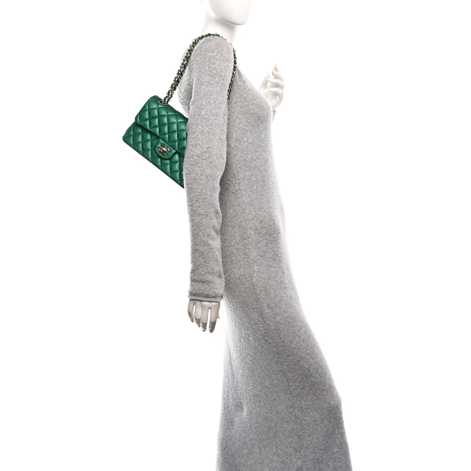 Chanel Metallic Caviar Quilted Small Double Flap Green 2 of 11