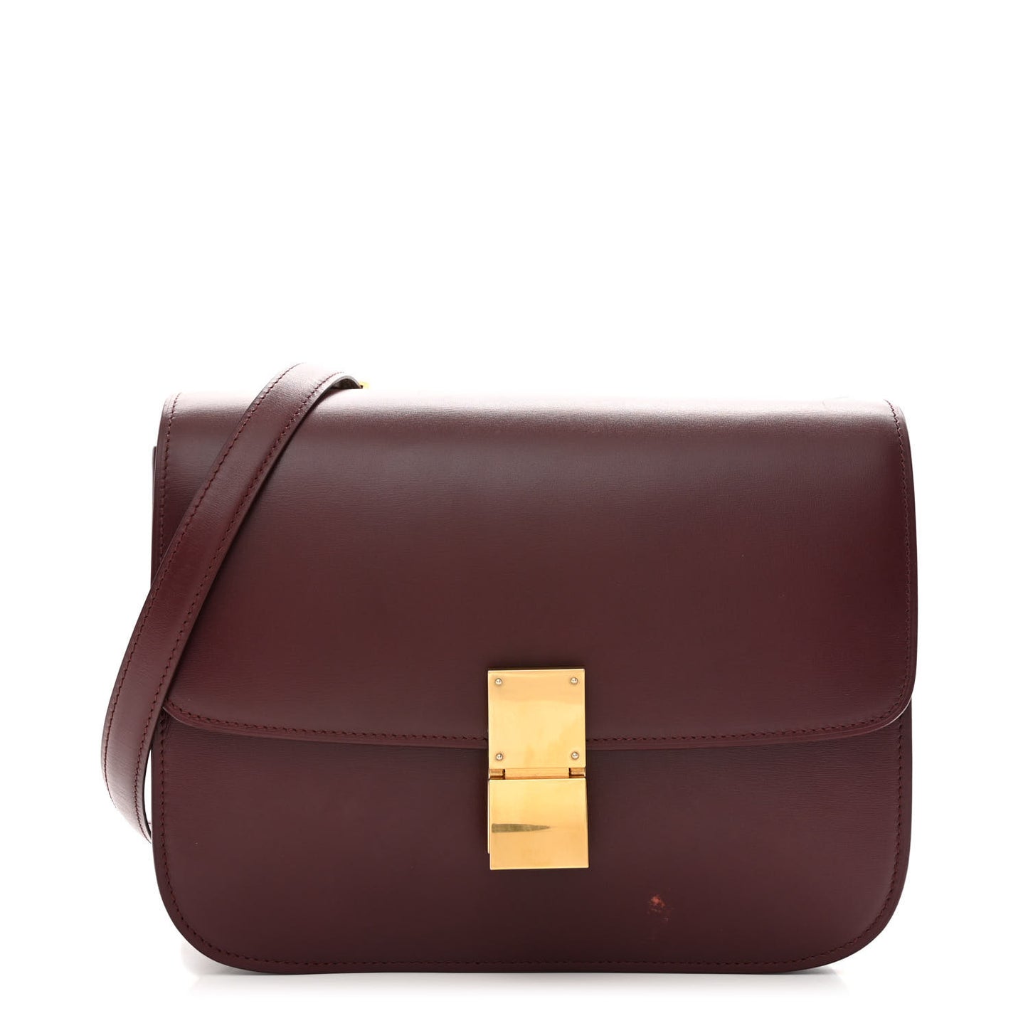 Box Calfskin Medium Classic Box Flap Bag Burgundy