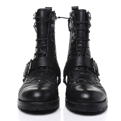 Valentino Garavani Crackled Lambskin Rockstud Spike 20mm Combat Boots 37.5 Black 2 of 15