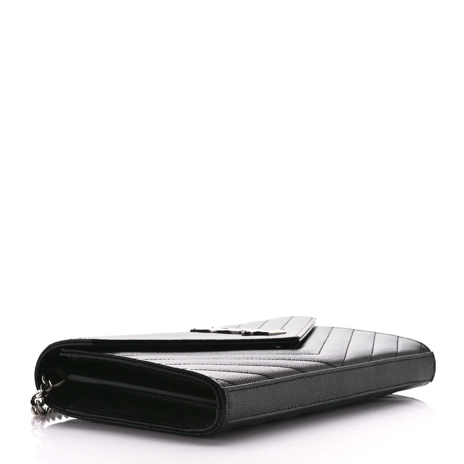 Saint Laurent Grain De Poudre Matelasse Chevron Monogram Chain Wallet Black 4 of 11