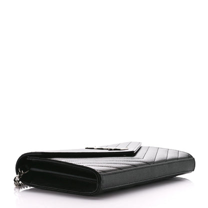 Saint Laurent Grain De Poudre Matelasse Chevron Monogram Chain Wallet Black 4 of 11
