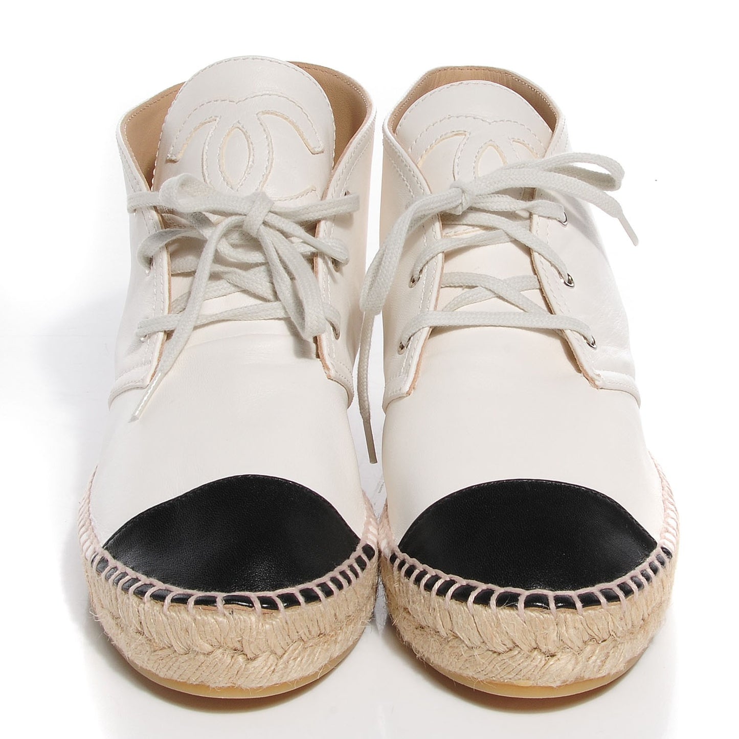 Lambskin Cap Toe Lace Up Espadrilles 40 White Black