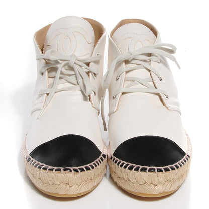 Chanel Lambskin Cap Toe Lace Up Espadrilles 40 White Black 2 of 8