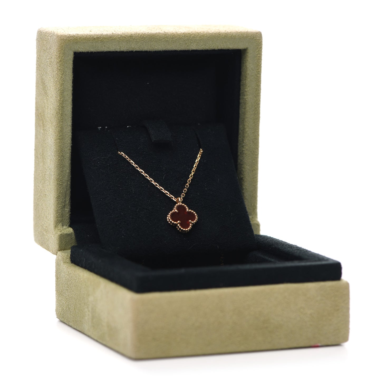 18K Rose Gold Carnelian Sweet Alhambra Pendant Necklace
