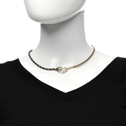 Chanel Metal Calfskin Crystal Double CC Short Necklace Black Gold 2 of 5