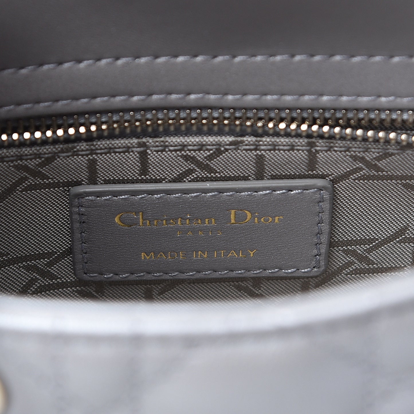 Metallic Lambskin Cannage Mini Lady Dior Grey