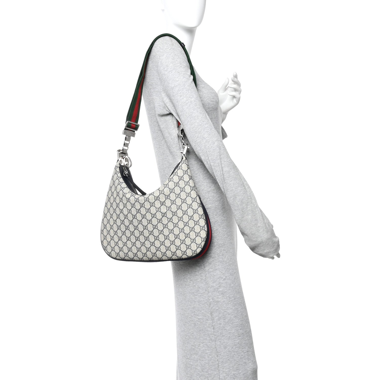 Gucci GG Supreme Monogram Textured Calfskin Web Large Attache Shoulder Bag Beige Blue 2 of 10