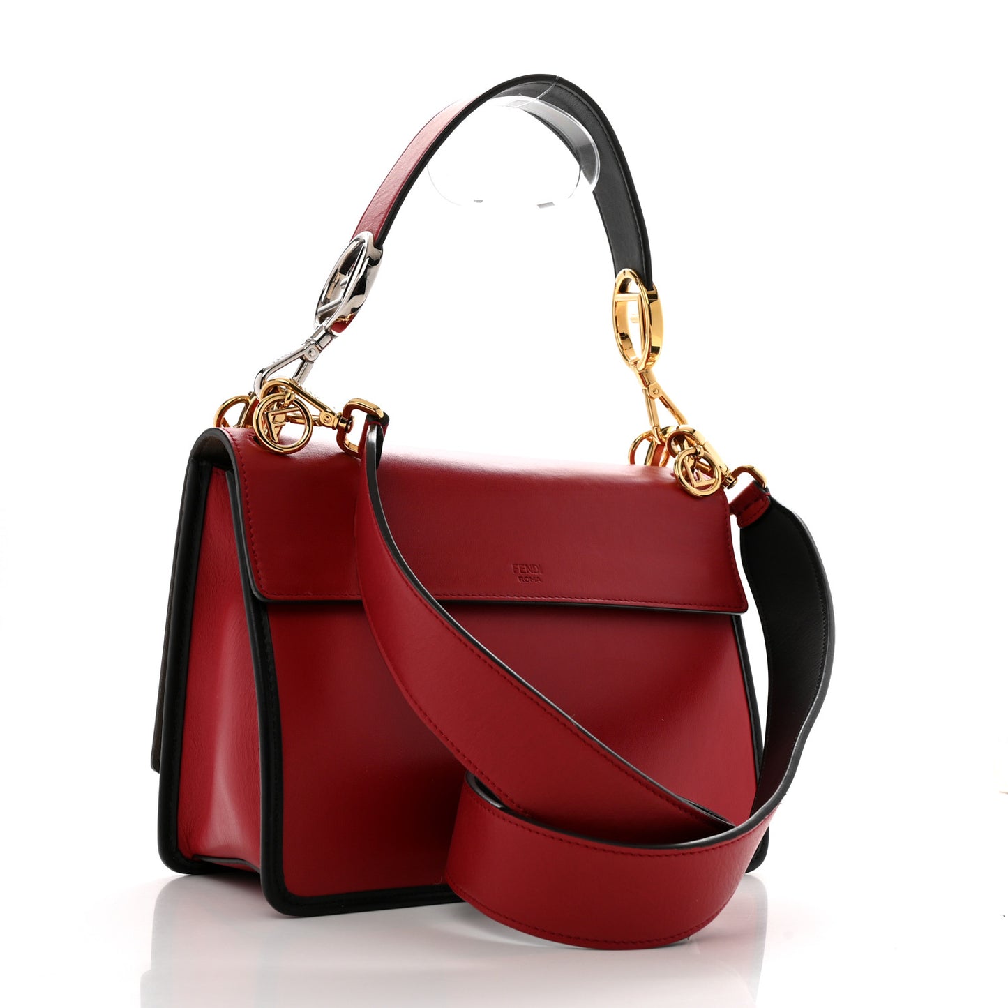 Vitello Century F is Fendi Bi-Color FF 1974 Embossed Kan I Shoulder Bag Fragola Maya Black