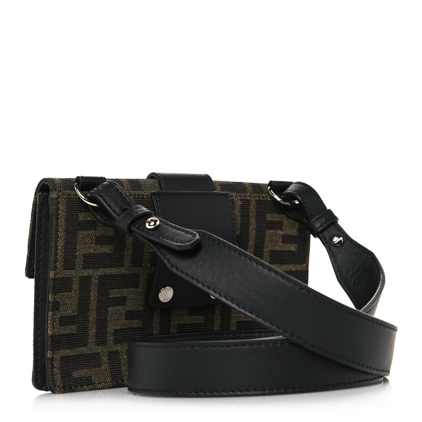 Recycled Fabric Jacquard Vitello Grace FF 1974 Baguette Belt Pouch Tobacco Moro Black