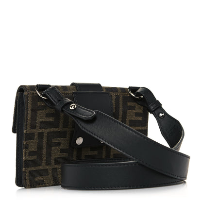 Fendi Recycled Fabric Jacquard Vitello Grace FF 1974 Baguette Belt Pouch Tobacco Moro Black 2 of 12