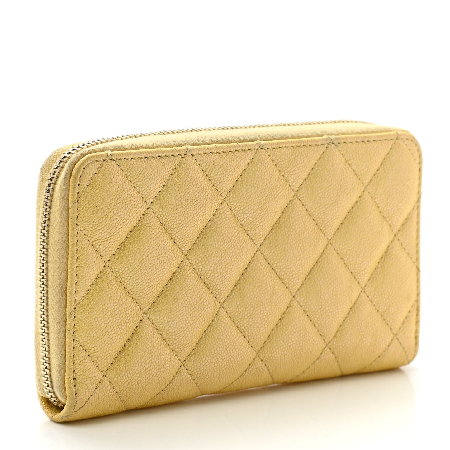 Iridescent Caviar Quilted Medium Zip Around Wallet Yellow